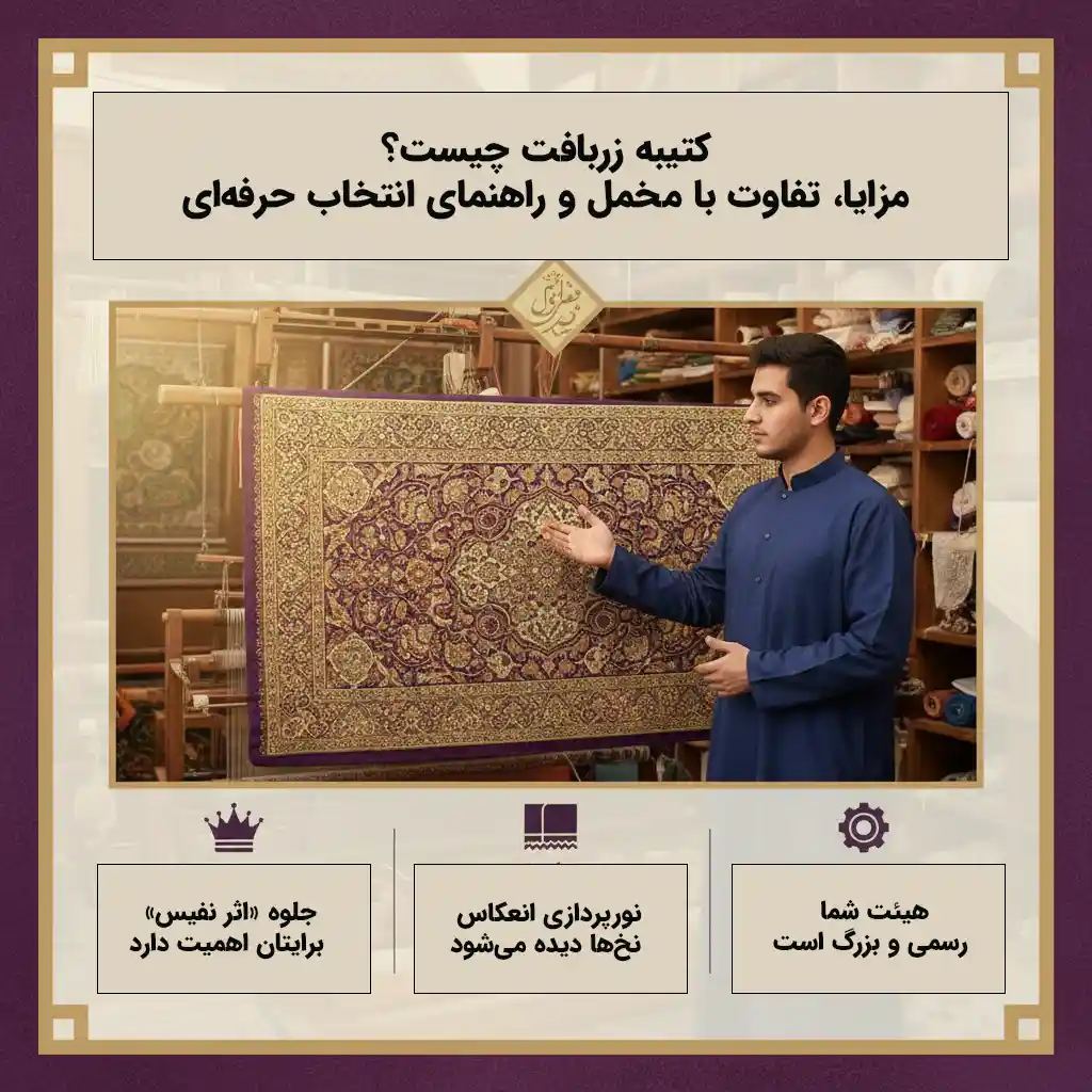 کتیبه زربافت چیست؟ مزایا، تفاوت با مخمل و راهنمای انتخاب حرفه‌ای